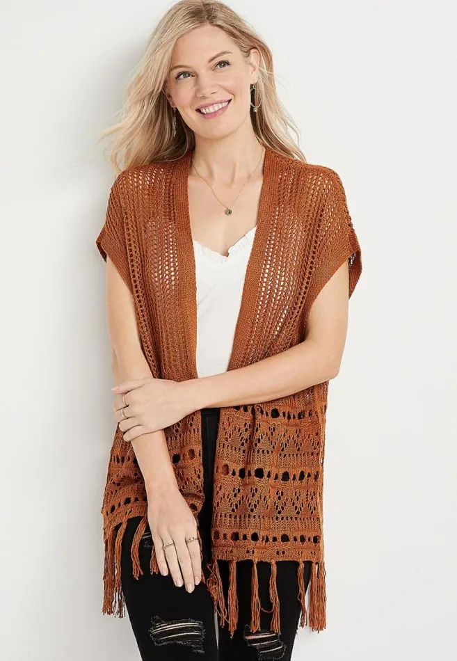Women Open Stitch Fringe Cardigan Maurices Tops