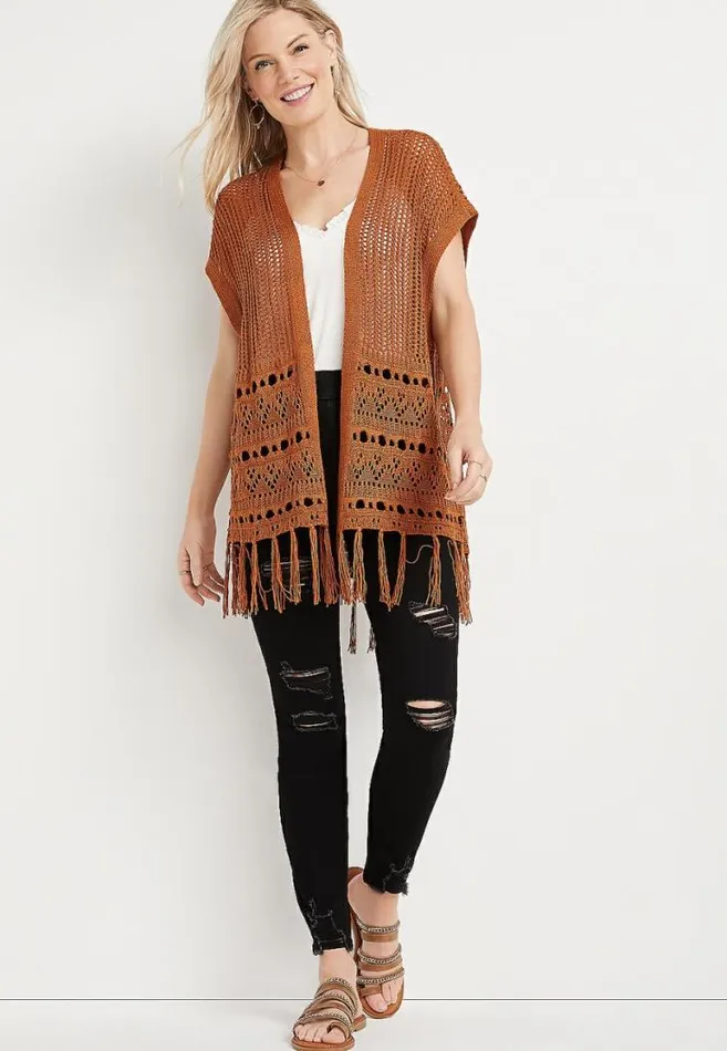 Women Open Stitch Fringe Cardigan Maurices Tops