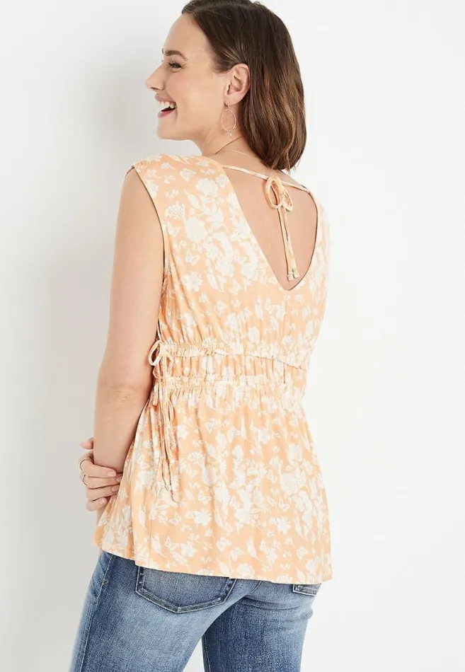 Women Orange Floral Ruffle Waist Tank Top Maurices Tops
