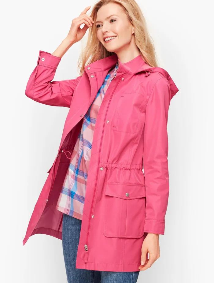 Women Outerwear Talbots Coated Canvas Rain Anorak Rosebud