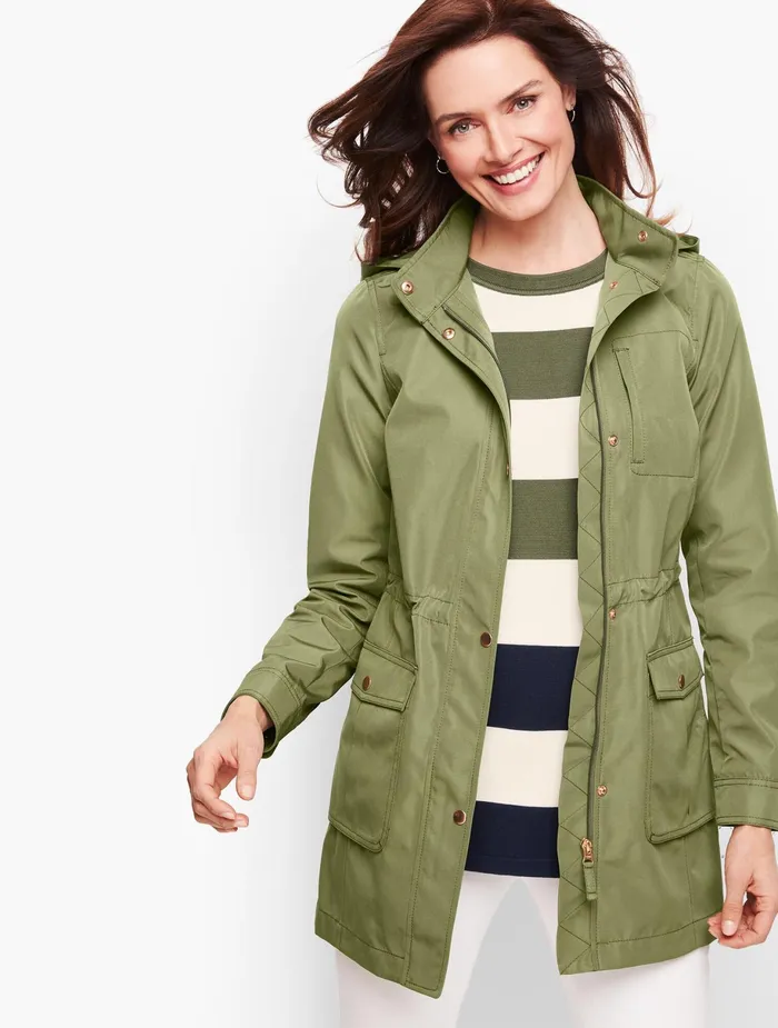 Women Outerwear Talbots Coated Canvas Rain Anorak Rosebud