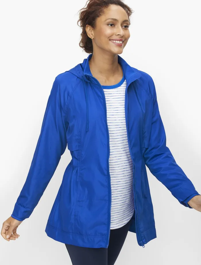 Women Outerwear Talbots Hooded Anorak Breton Blue