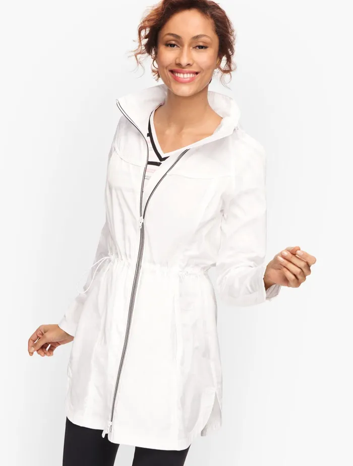 Women Outerwear Talbots Optional Hood Woven Jacket White