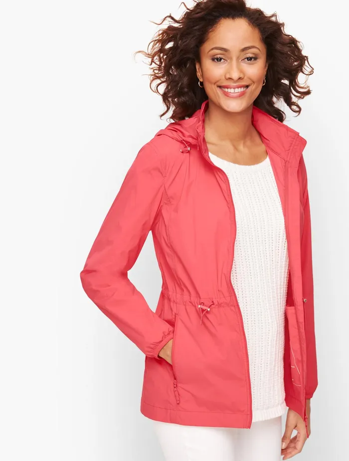 Women Outerwear Talbots Packable Water Resistant Raincoat Patio Red
