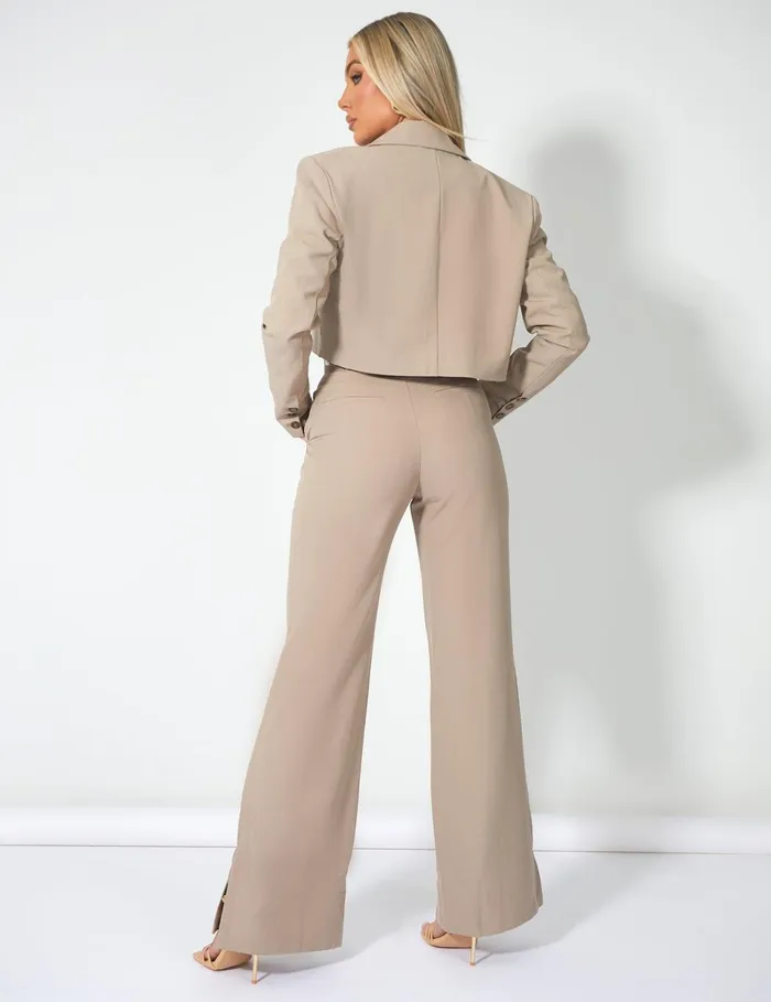 Women Oversized Boxy Cropped Blazer Stone Kaiia Neutral Public Desire Outerwear and Jackets