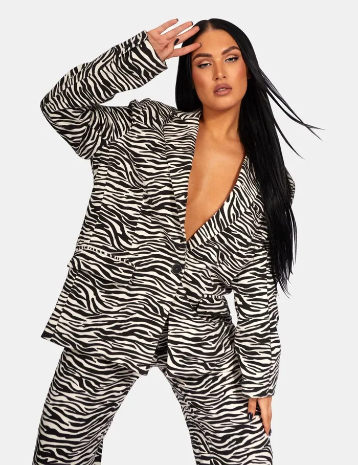 Women Oversized Relaxed Blazer Zebra Kaiia Monochrome Public Desire Two Piece Sets