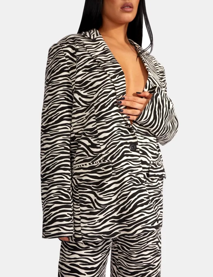 Women Oversized Relaxed Blazer Zebra Kaiia Monochrome Public Desire Two Piece Sets