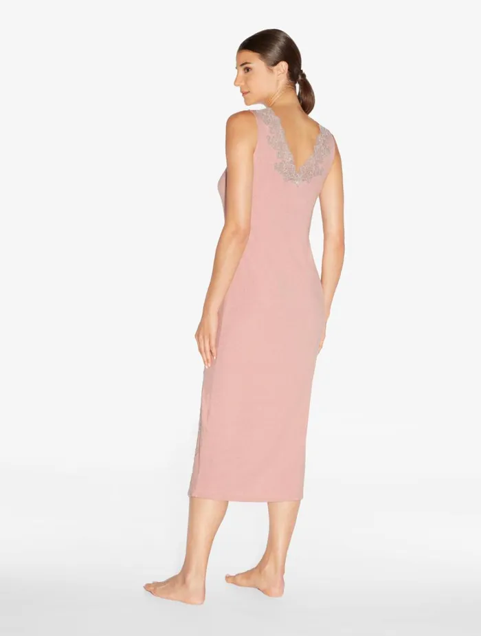 Women Pajamas La Perla Cashmere Blend Ribbed Long Nightgown In Blush Clay With Frastaglio