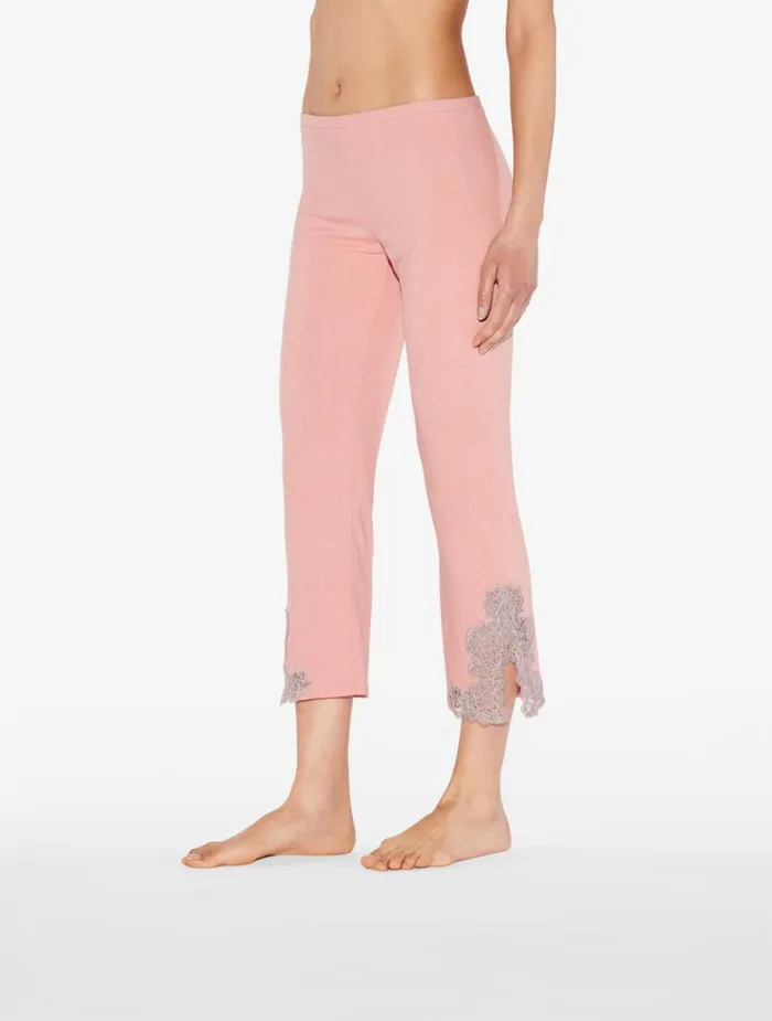 Women Pajamas La Perla Cashmere Blend Ribbed Trousers In Blush Clay With Frastaglio