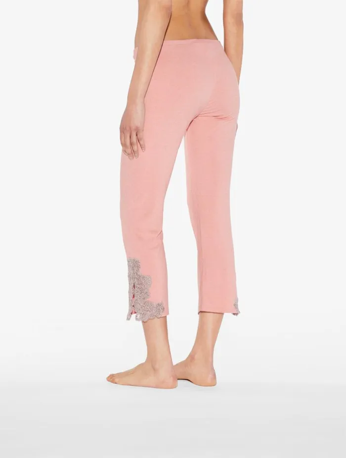Women Pajamas La Perla Cashmere Blend Ribbed Trousers In Blush Clay With Frastaglio