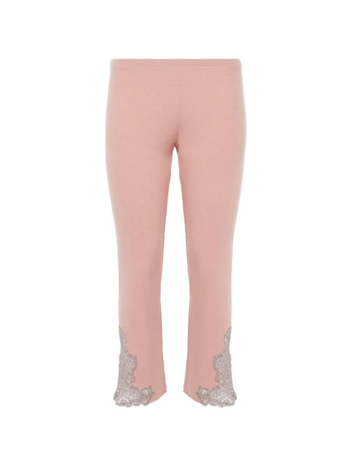 Women Pajamas La Perla Cashmere Blend Ribbed Trousers In Blush Clay With Frastaglio