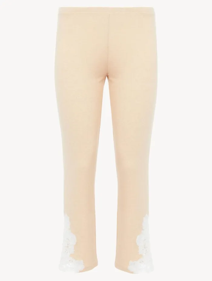 Women Pajamas La Perla Cashmere Blend Ribbed Trousers In Halo With Frastaglio Women Pajamas La Perla Cashmere Blend Ribbed Trousers In Halo With Frastaglio