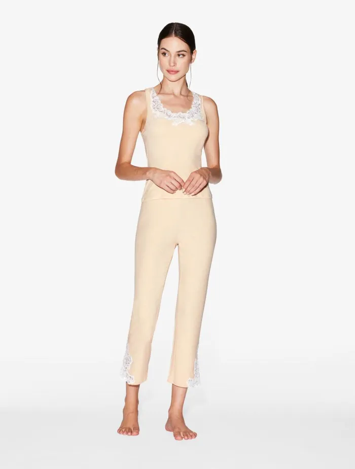 Women Pajamas La Perla Cashmere Blend Ribbed Trousers In Halo With Frastaglio