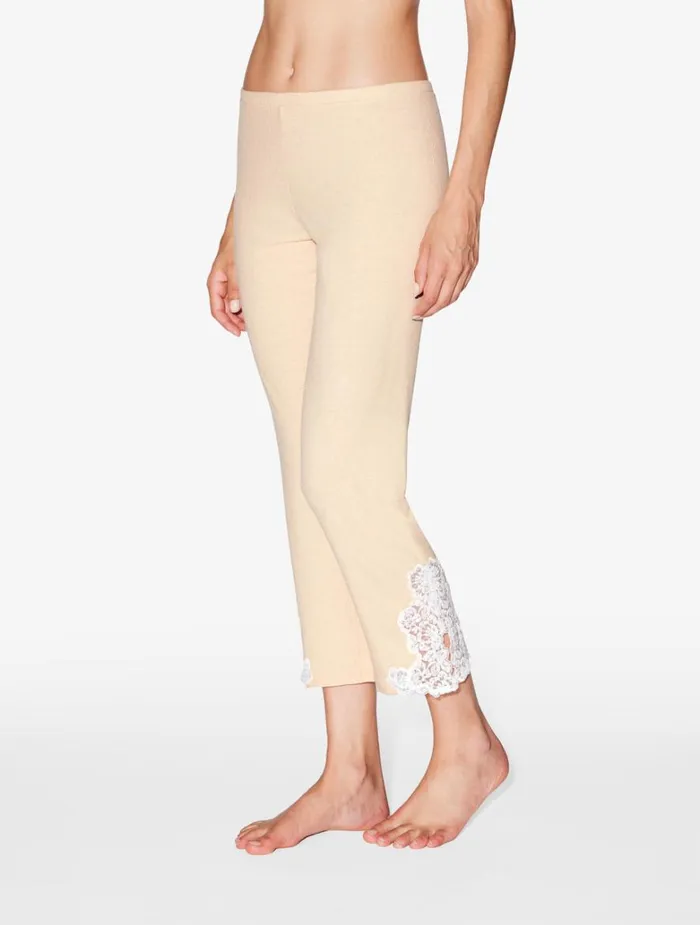 Women Pajamas La Perla Cashmere Blend Ribbed Trousers In Halo With Frastaglio