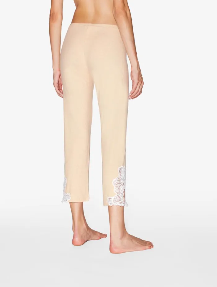 Women Pajamas La Perla Cashmere Blend Ribbed Trousers In Halo With Frastaglio