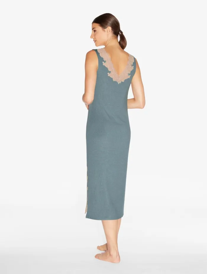 Women Pajamas La Perla Long Cashmere Blend Ribbed Nightgown In Sleepy Dream With Frastaglio