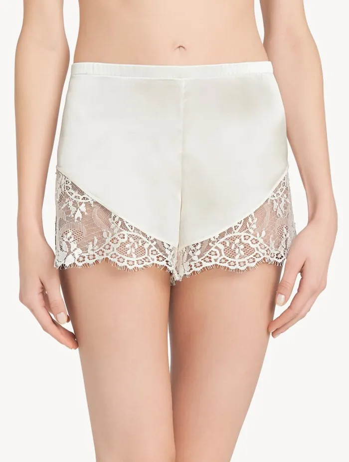 Women Pajamas La Perla Offwhite Silk Halterneck Camisole With Leavers Lace Trim