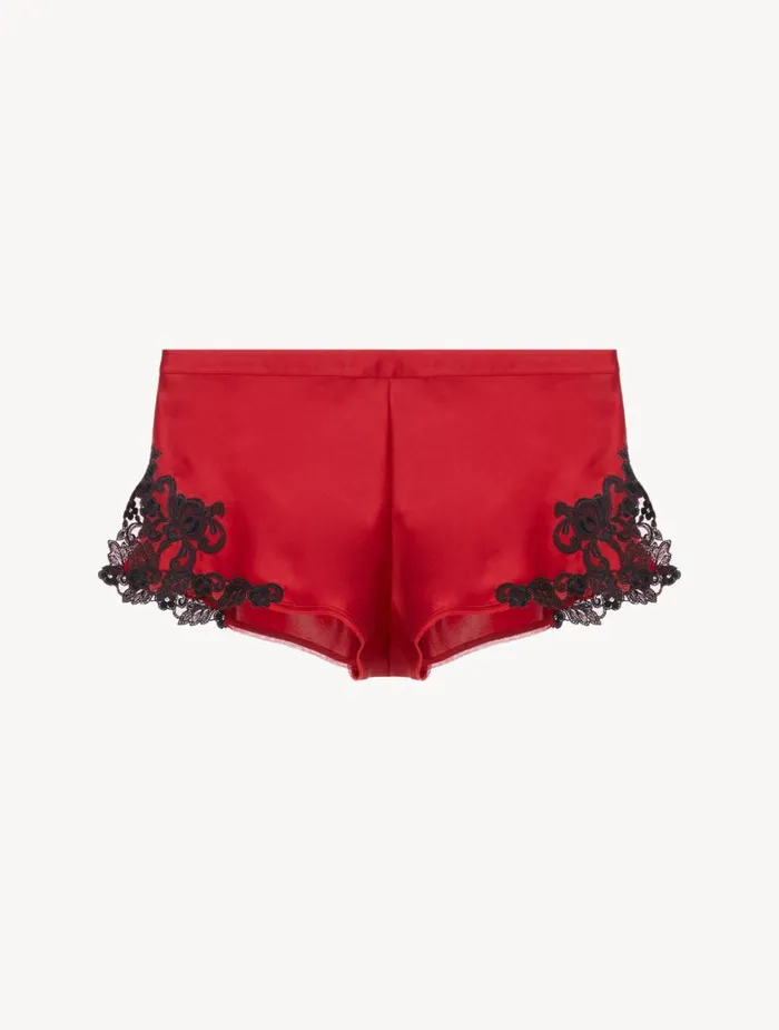 Women Pajamas La Perla Red Silk Satin Sleep Shorts With Frastaglio