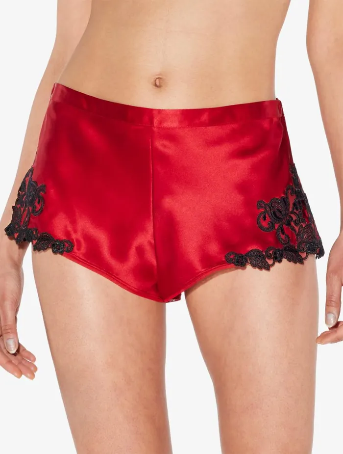 Women Pajamas La Perla Red Silk Satin Sleep Shorts With Frastaglio
