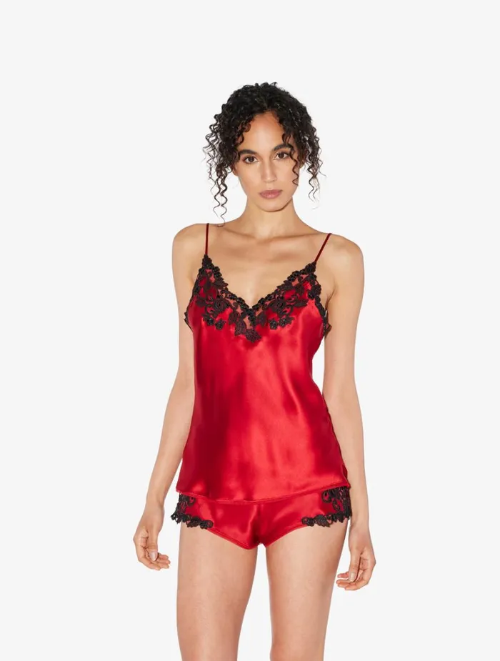 Women Pajamas La Perla Red Silk Satin Sleep Shorts With Frastaglio