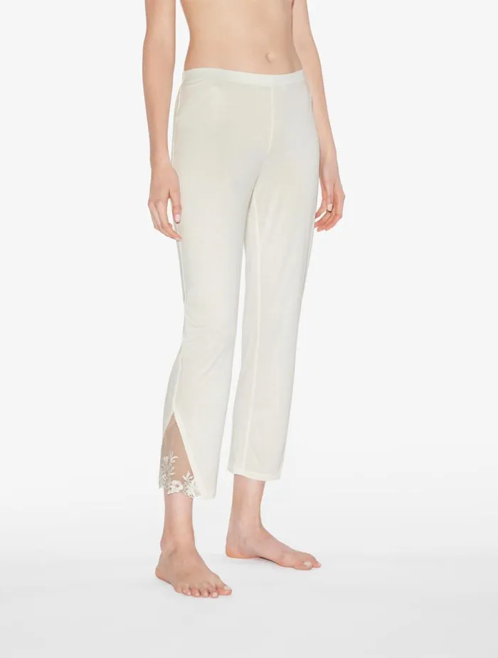 Women Pajamas La Perla Trousers In Offwhite Modal With Embroidered Tulle