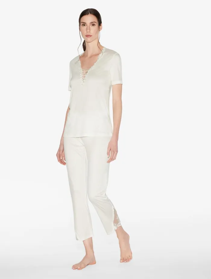 Women Pajamas La Perla Trousers In Offwhite Modal With Embroidered Tulle