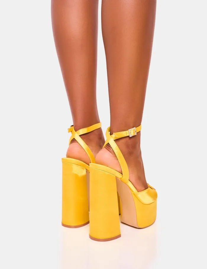 Women Pansie Yellow Satin Diamonte Platform Yellow Public Desire Platform Heels