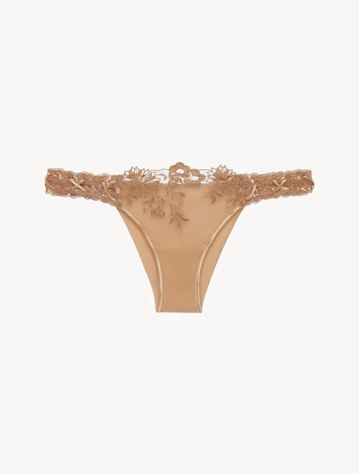 Women Panties La Perla Brazilian Brief In Beige Lycra With Embroidered Tulle