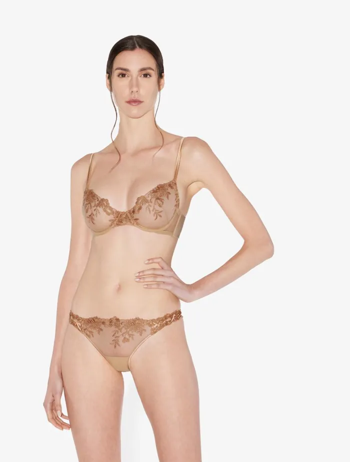 Women Panties La Perla Brazilian Brief In Beige Lycra With Embroidered Tulle