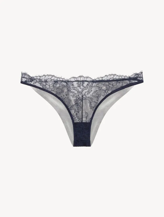 Women Panties La Perla Brazilian Brief In Steel Blue And Black With Leavers Lace