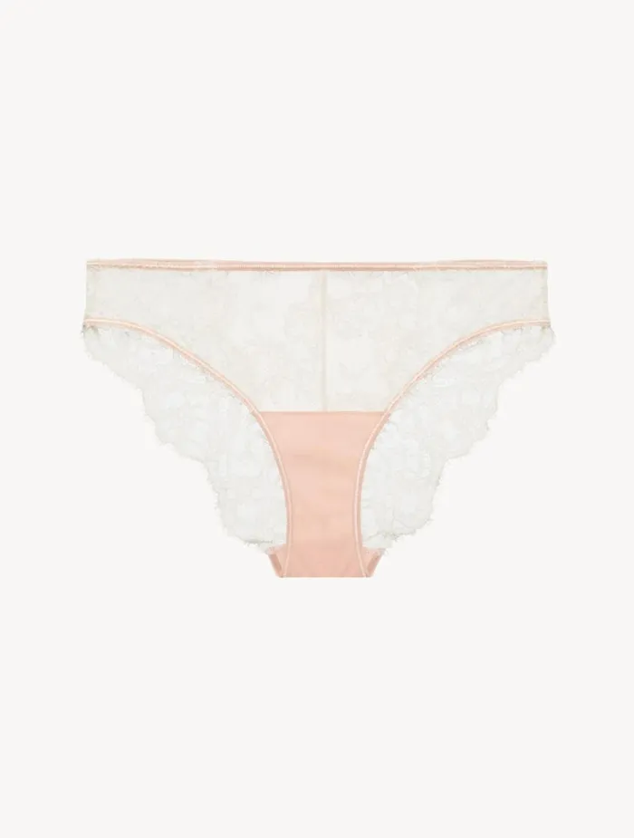 Women Panties La Perla Brief In Linen And Nude Rose With Leavers Lace