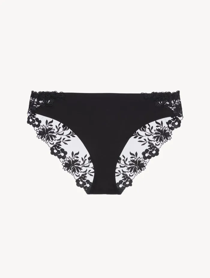 Women Panties La Perla Medium Brief In Black Lycra With Embroidered Tulle
