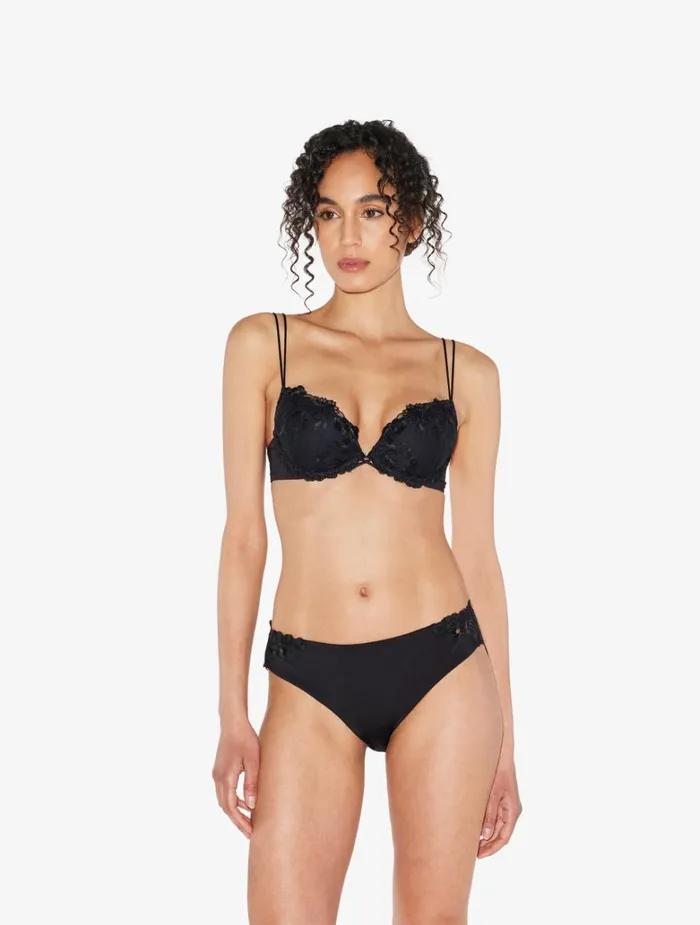 Women Panties La Perla Medium Brief In Black Lycra With Embroidered Tulle