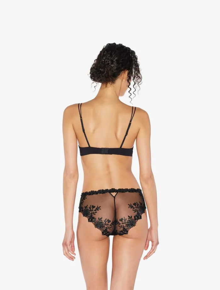 Women Panties La Perla Medium Brief In Black Lycra With Embroidered Tulle