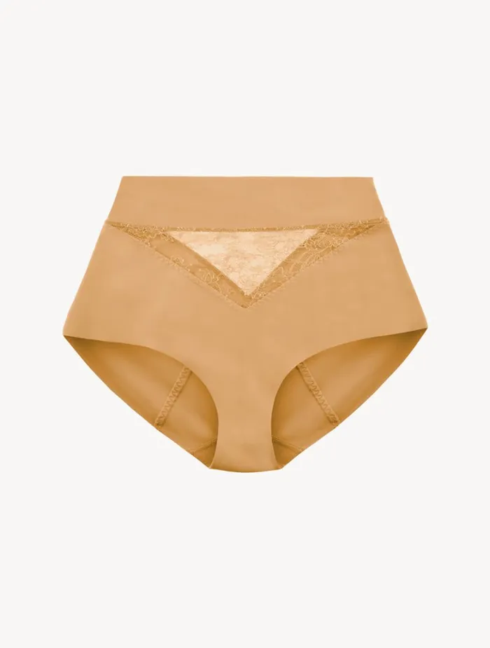 Women Panties La Perla Nude Lycra Control Fit Highwaist Briefs With Chantilly Lace