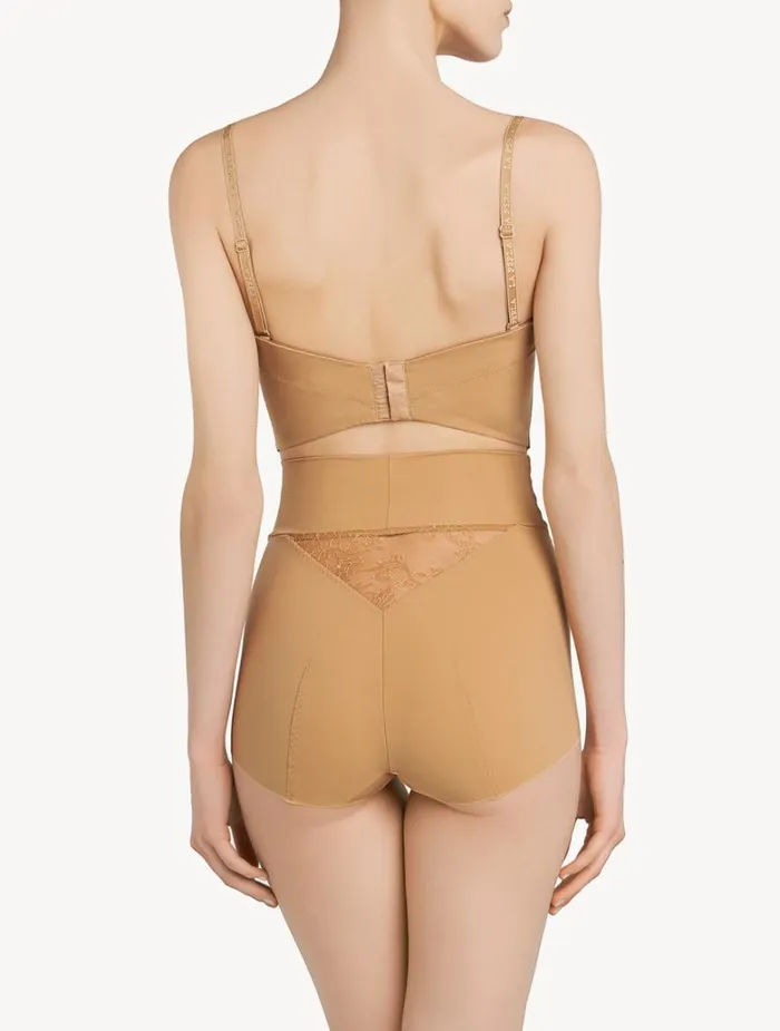 Women Panties La Perla Nude Lycra Control Fit Highwaist Briefs With Chantilly Lace
