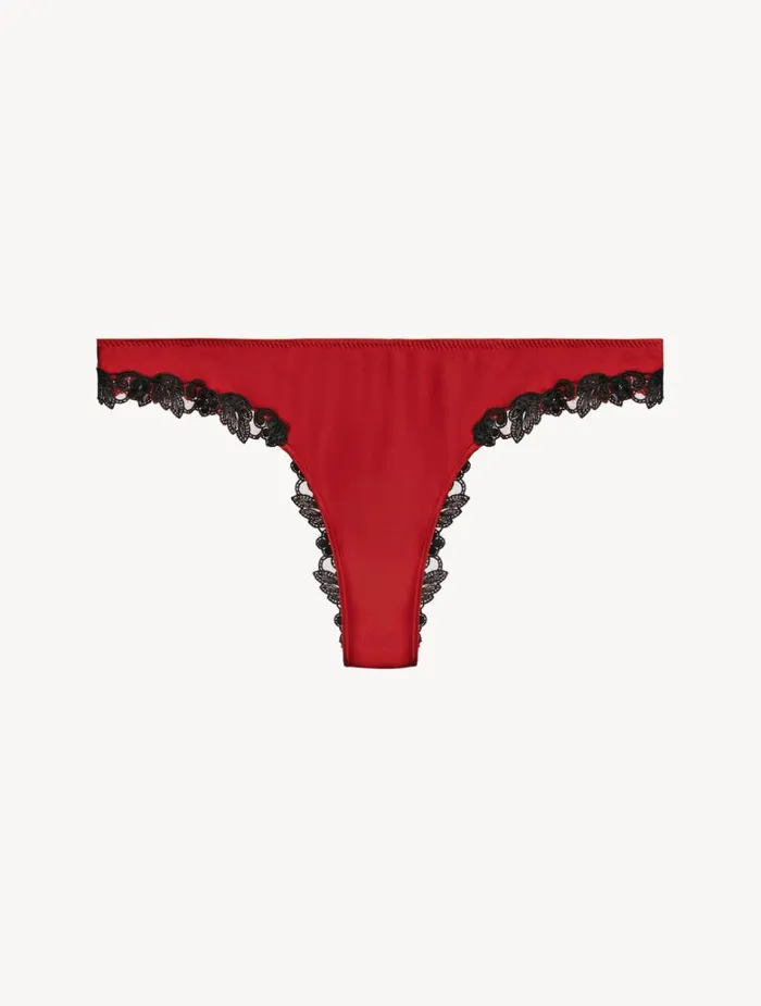 Women Panties La Perla Red Silk Brazilian Briefs With Black Frastaglio
