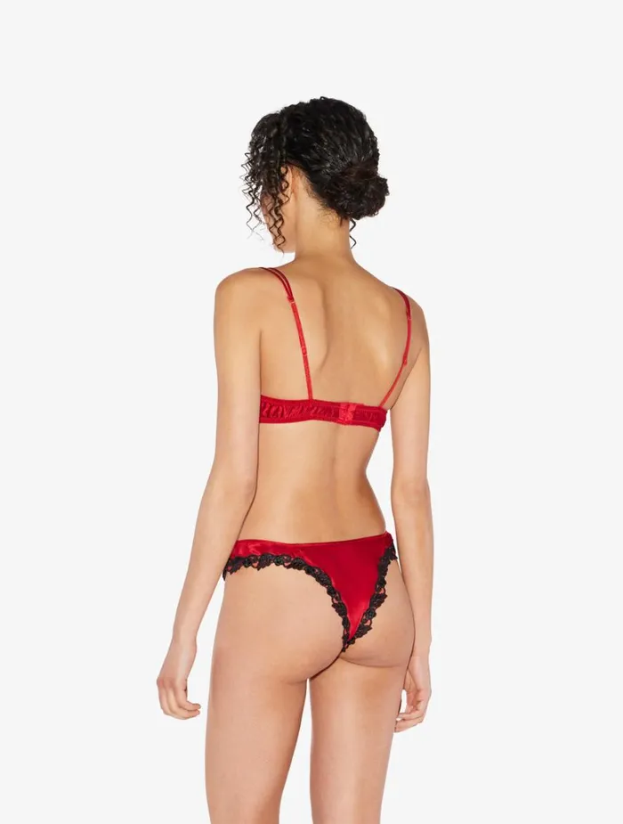 Women Panties La Perla Red Silk Brazilian Briefs With Black Frastaglio