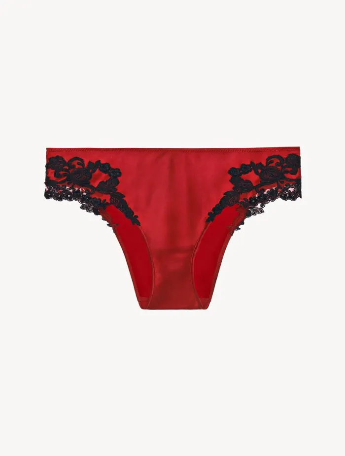 Women Panties La Perla Red Silk Medium Briefs With Frastaglio