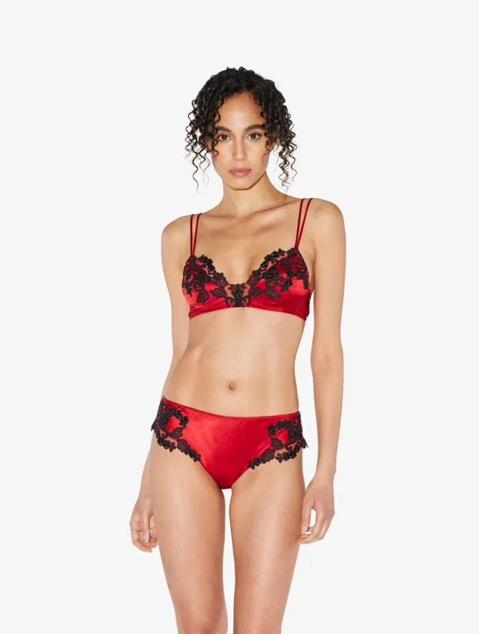 Women Panties La Perla Red Silk Medium Briefs With Frastaglio