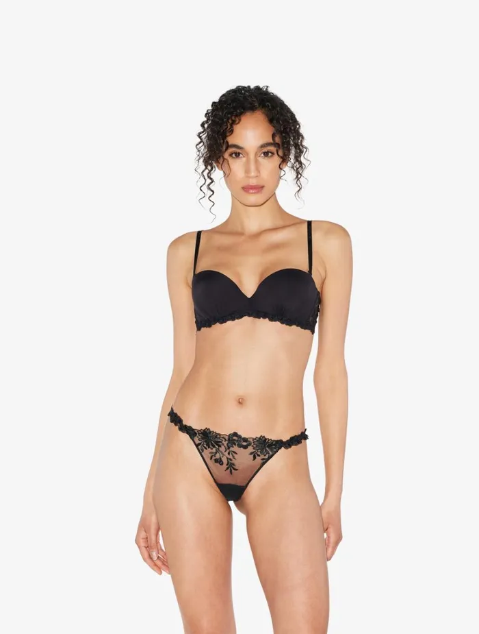 Women Panties La Perla Thong In Black Lycra With Embroidered Tulle