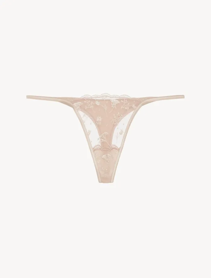 Women Panties La Perla Thong In Halo And Ivory Nude With Embroidered Tulle