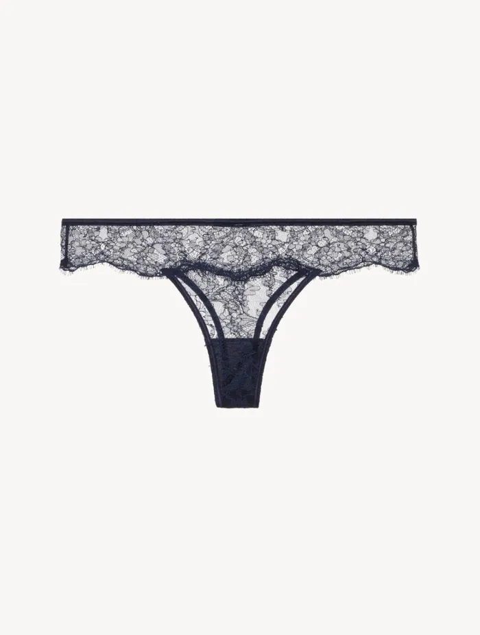 Women Panties La Perla Thong In Steel Blue And Black With Leavers Lace