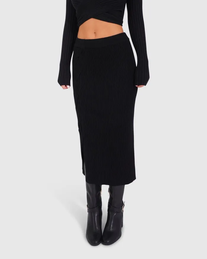 Women Pants and Skirts Belle and Bloom All My Life Knit Midi Skirt 8211 Black