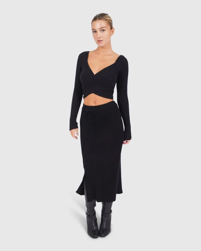Women Pants and Skirts Belle and Bloom All My Life Knit Midi Skirt 8211 Black