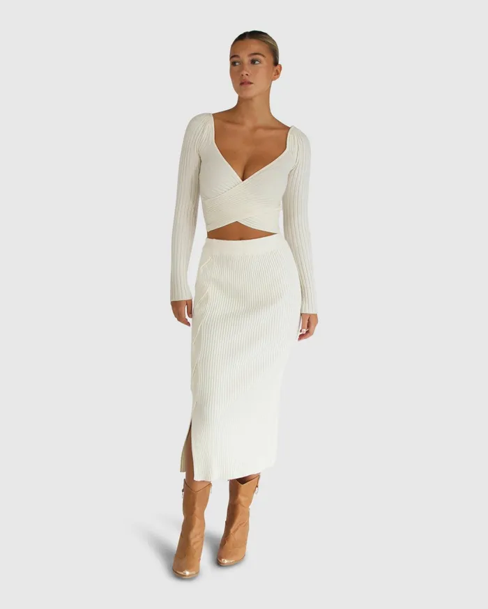 Women Pants and Skirts Belle and Bloom All My Life Knit Midi Skirt 8211 Cream