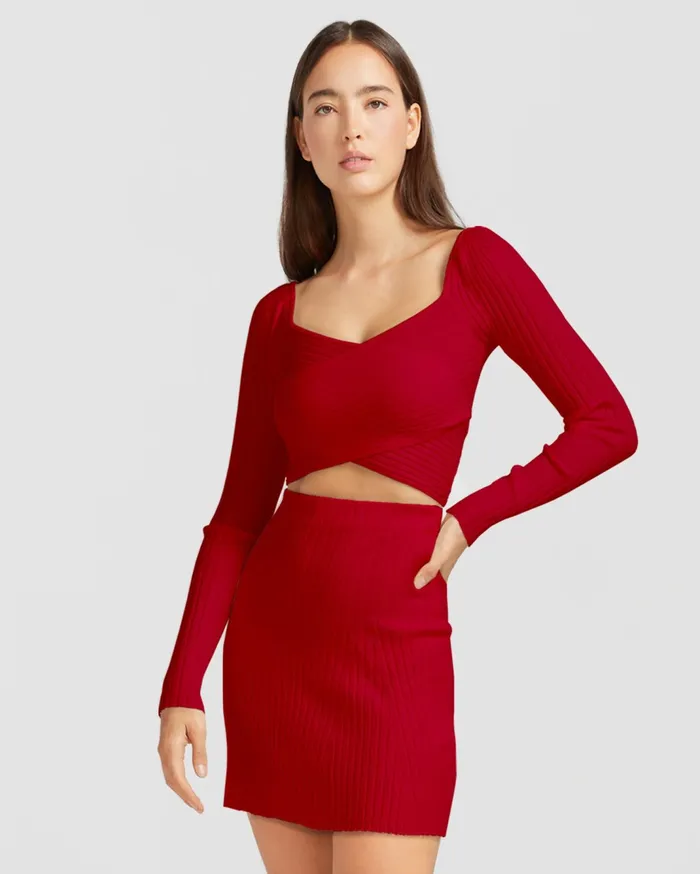 Women Pants and Skirts Belle and Bloom C039est Belle Knit Mini Skirt 8211 Red