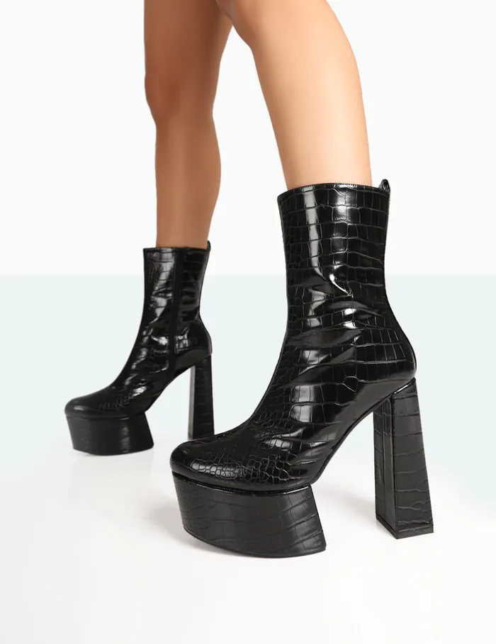 Women Parker Black Croc Patent Pu Platform Stiletto Ankle Boots Black Public Desire Ankle Boots Women Parker Black Croc Patent Pu Platform Stiletto Ankle Boots Black Public Desire Ankle Boots