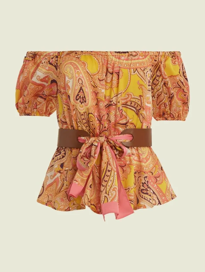 Women Penny Printed OfftheShoulder Top Cabo Paisley Marciano Tops And Sweaters Women Penny Printed OfftheShoulder Top Cabo Paisley Marciano Tops And Sweaters