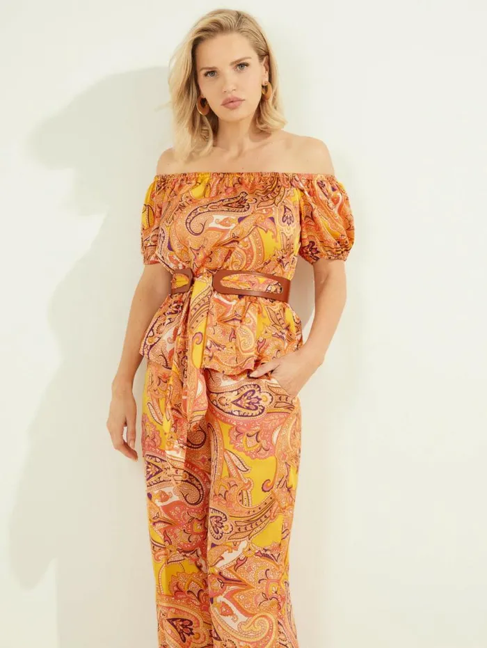 Women Penny Printed OfftheShoulder Top Cabo Paisley Marciano Tops And Sweaters Women Penny Printed OfftheShoulder Top Cabo Paisley Marciano Tops And Sweaters